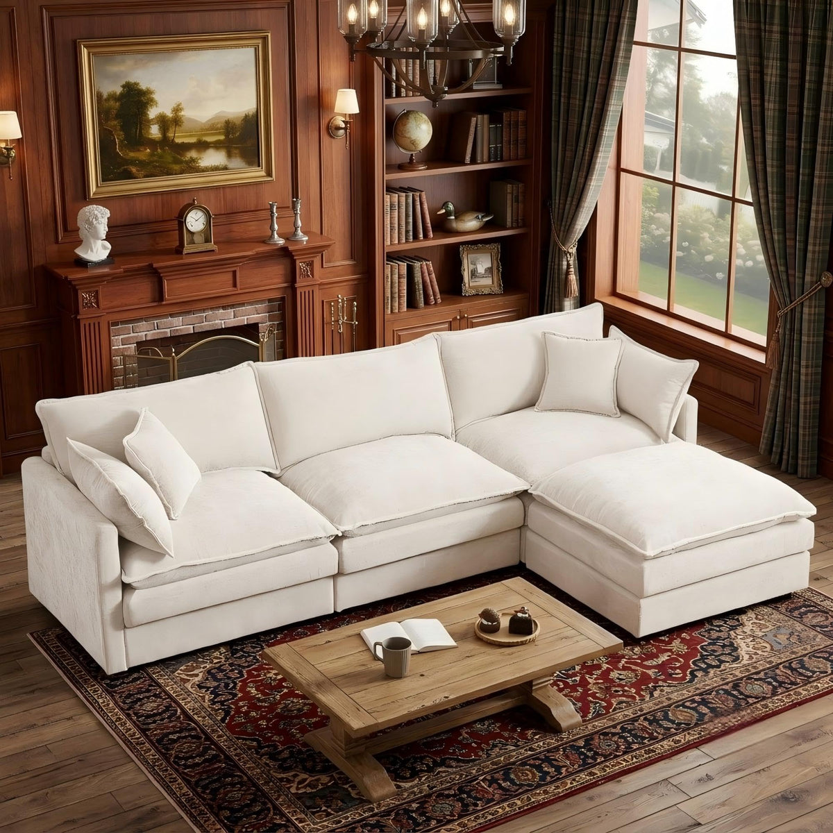 102" Oversized Modular Sectional Cloud Couch with Reversible Ottoman, 4-Seat Convertible L Shaped Deep Seat Sofa with Layers Cushions,Chenille Corner Sofa & Couch for Living Room