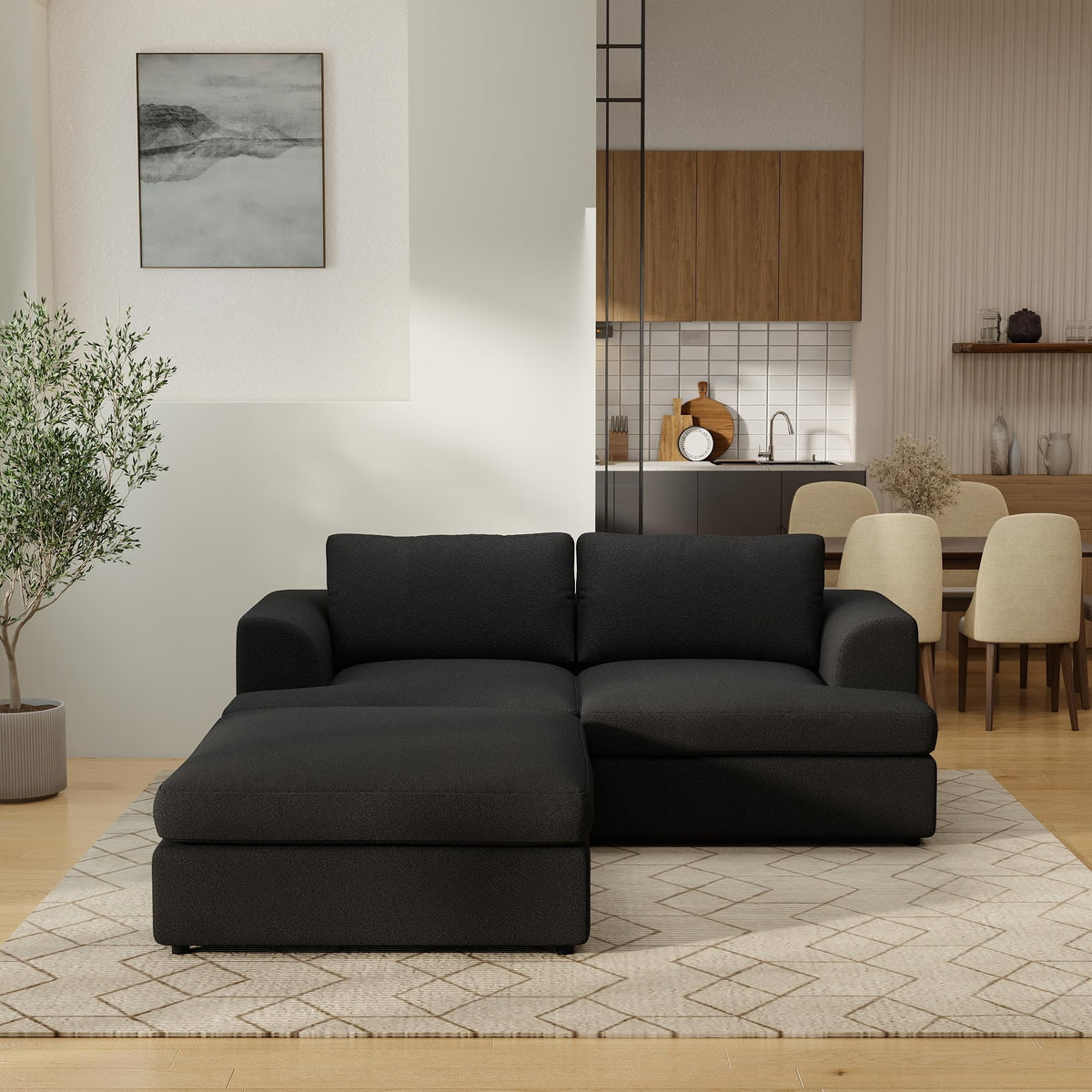 WJShome Modular Sectional Couches, V-Shaped Cloud Couch with Ottoman, High Density Sponge Cushion Sleeper Sofa Bed, Wooden Frame, Sherpa Fabric Sofa Furniture for Living Room, Apartment, White