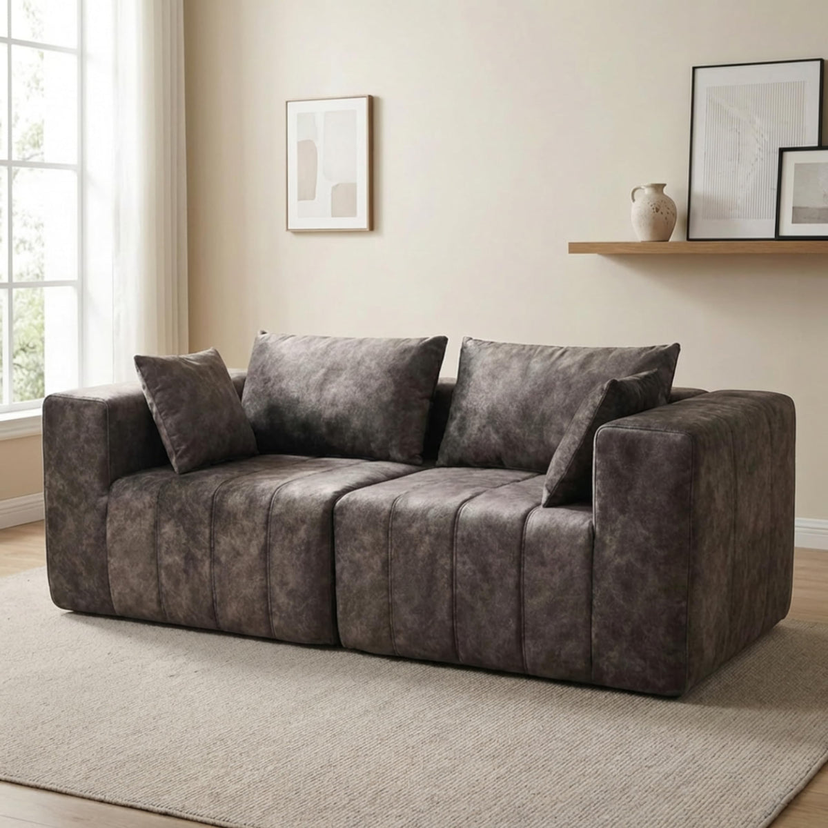 · REDEARTH · Boneless L Shaped Sectional Sofa in a Box, 5 Seater - Oyster