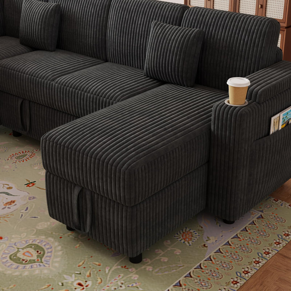 100" Gray Modular Sectional Sleeper Sofa with Pull Out Bed