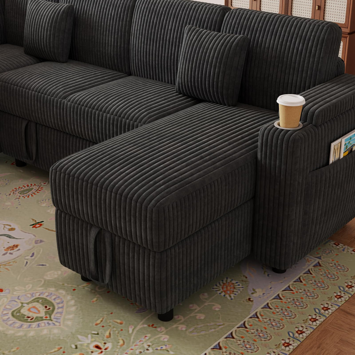 100" Gray Modular Sectional Sleeper Sofa with Pull Out Bed