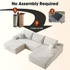 107" Plush Corduroy Deep Seat Chaise Lounge Indoo, Modern Boneless Compressed Floor Sectional Sofa with High-Resilience Foam, Free Combination Modular Cloud Sectional Sofa for Living Room, White