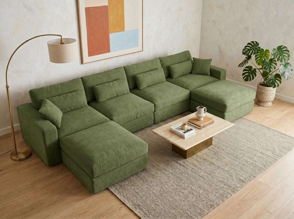 Vipbear 160" Oversized Modular Sectional Sofa, Boneless Couch for Living Room, Modern Comfy 7 Seat V Shaped Cloud Couch Sectional with Ottoman, Lumbar Pillows, 26.8" Extra Deep Seat,Terracotta Orange
