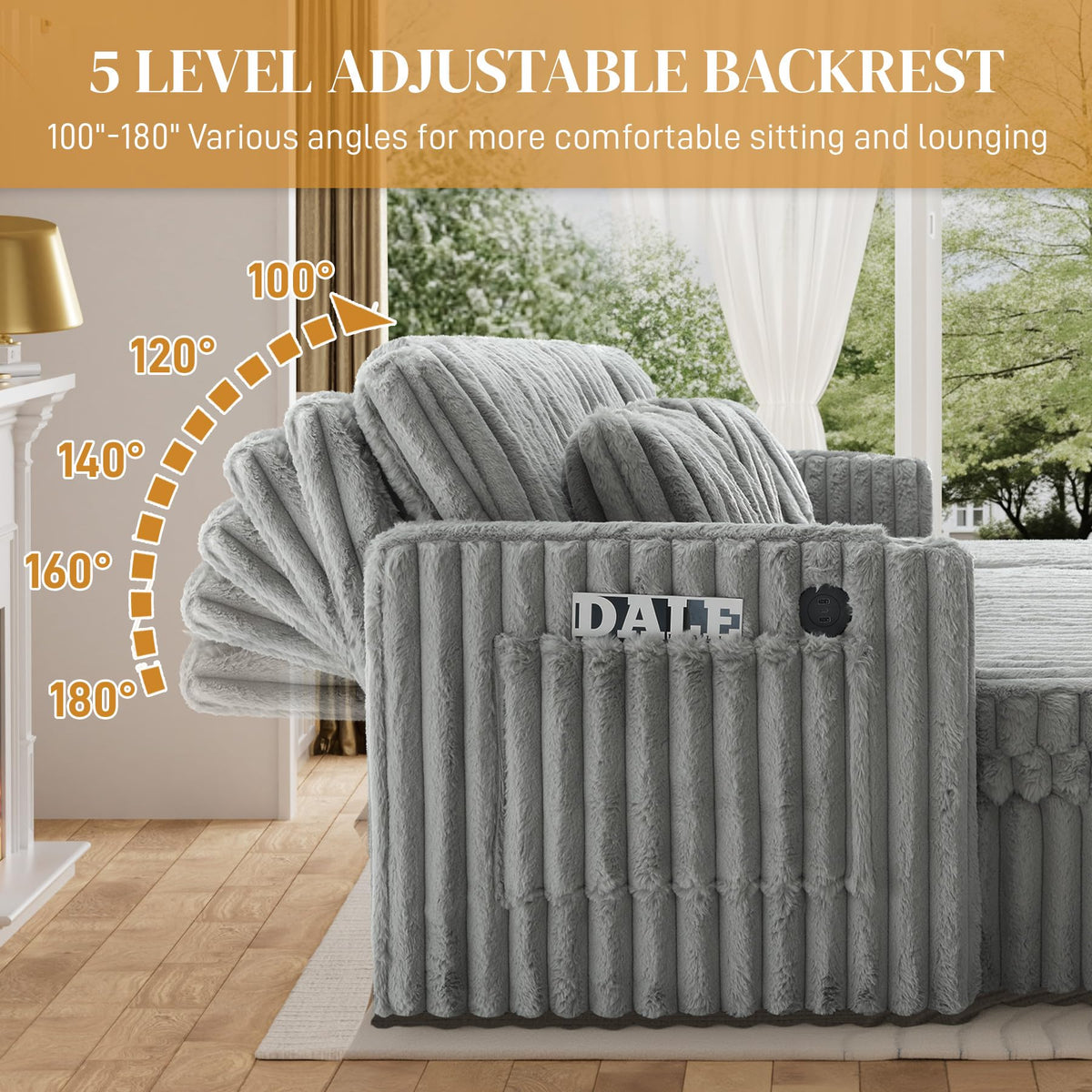 107" Sectional Sleeper Sofa with Pull Out Bed, Comfy Fluffy Plush Cloud Corduroy Sectional Couches for Living Room, U Shaped Modular Couch with Storage Chaise, Cup Holder & USB Charger, Grey