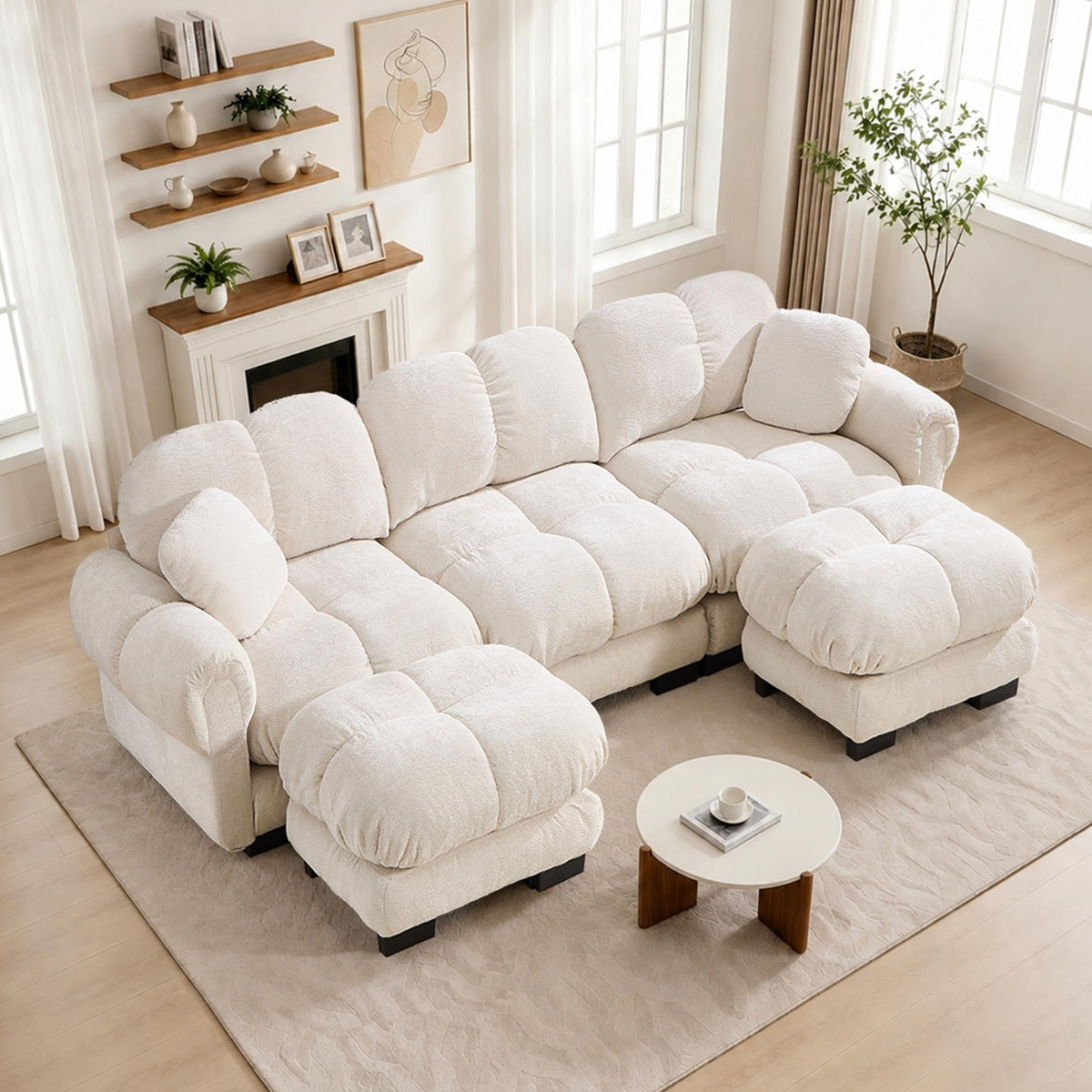 103.9" Modular Cloud Couch, Oversize U-Shaped Sectional Sofa with Ottoman, Deep Seat Chenille Couch, Anti-Slip Design, Modern 3-Seater Sofa for Living Room/Apartment/Bedroom, Brown