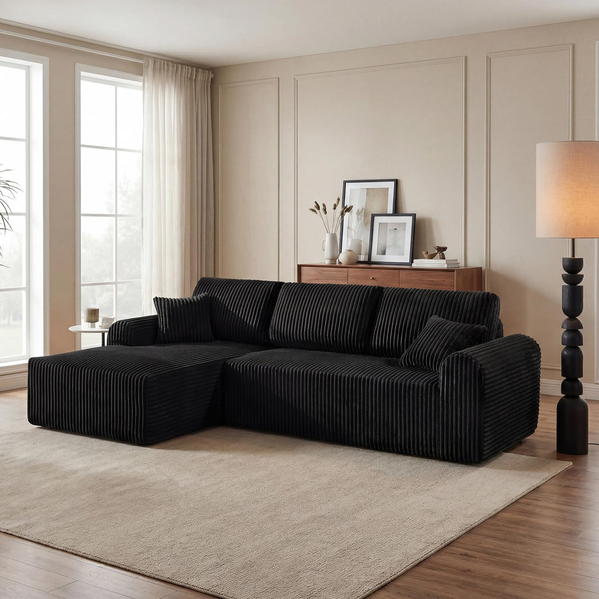 134 Inch Cloud Sectional Couch with L-Shape Chaise,Modern Upholstered Couches with Deep Seat,Corduroy Sponge Compressed Sofa for Living Room, Bedroom,No Assembly Required (Dark Gray, U-Shaped Sofa)