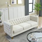 Velvet Sofa for Living Room Beige Three-Section Comfort Cozy Modern Chesterfield Design Bedroom & Office Use