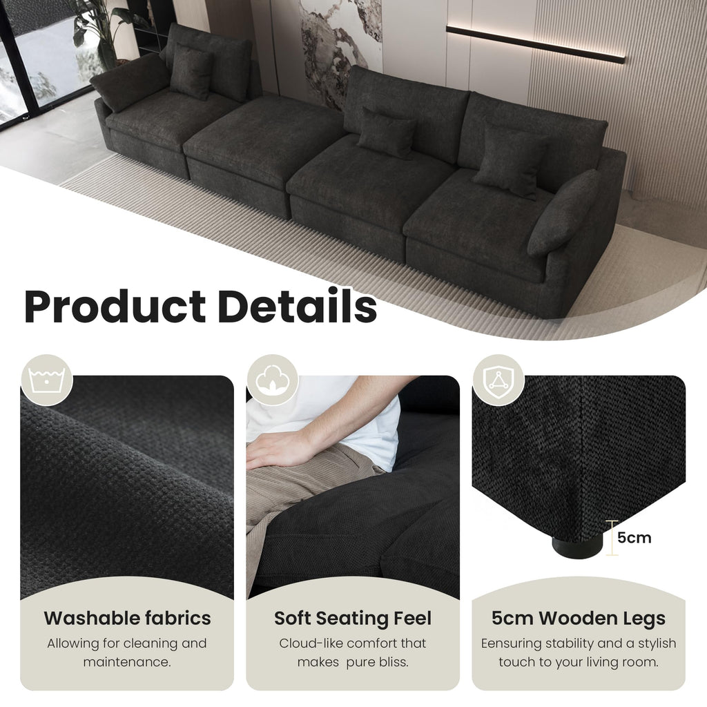 WJShome Cloud Modular Sectional Sofa Couch for Livingroom,119inch Down Filled L Shaped Couch with Wide Seat,Convertible Sectional Sofa with Ottoman,Covers Washable&Replaceable,Black