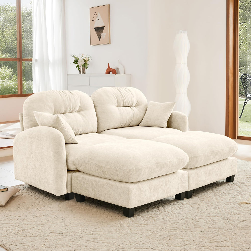 Tidyard Cloud Sectional Couch in Beige, Premium Chenille Fabric with Tufted Backrest & Throw Pillows, Modular Design for Living Room, Easy Assembly, Soft High-Density Foam, Ergonomic Comfort