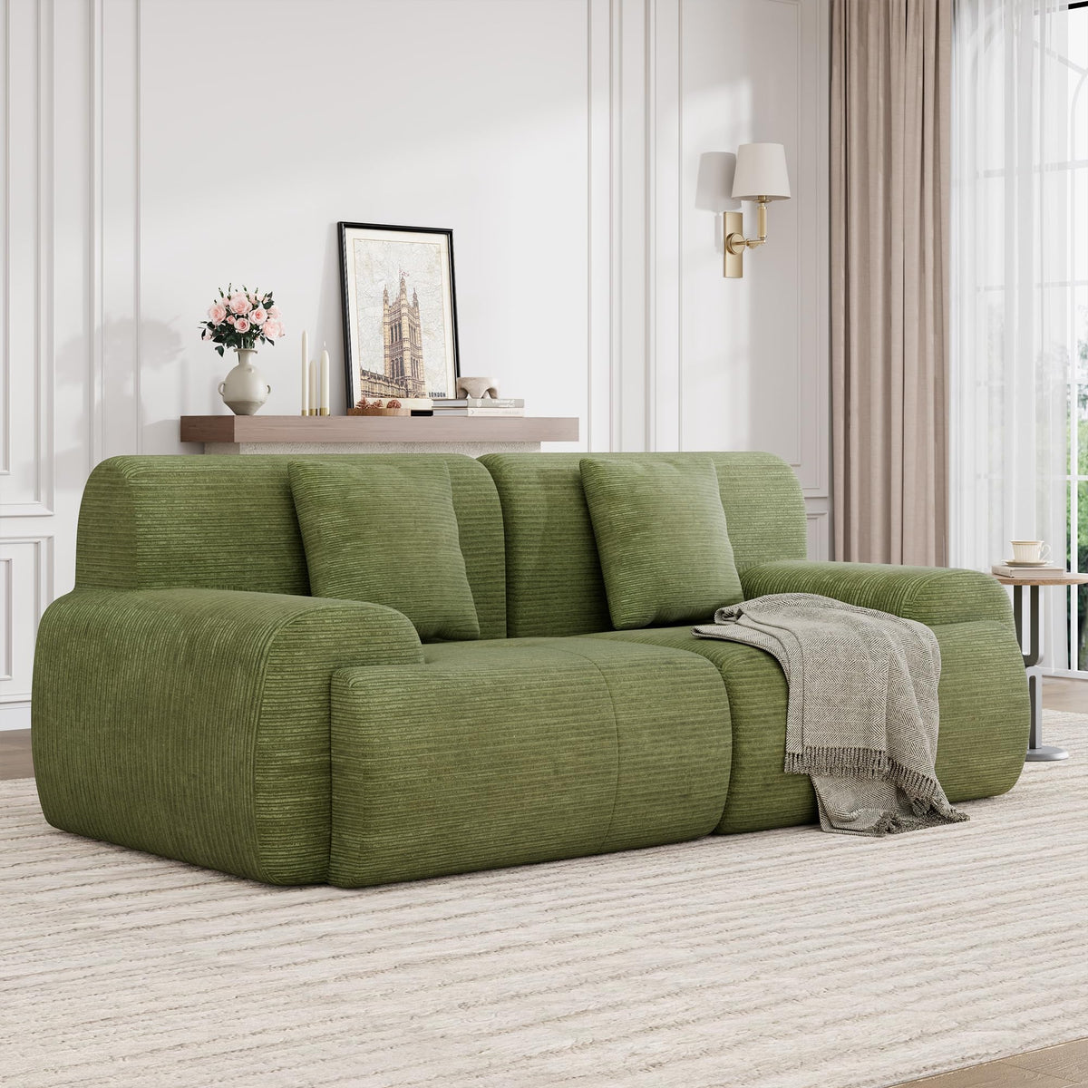 U Shaped Sectional Couch, Modular Cloud Couch Sofa, Boneless Sectional Sofa with Corduroy Fabric, Large Couches for Living Room,Green