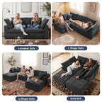 110" Oversized Cloud Sectional Boneless Couch, Modular Chenille L-Shaped Compressed Sofa with Ottoman & 3-in-1 Multi-Purpose Pillow, 3 Seater Memory Foam Couches for Living Room, Gray
