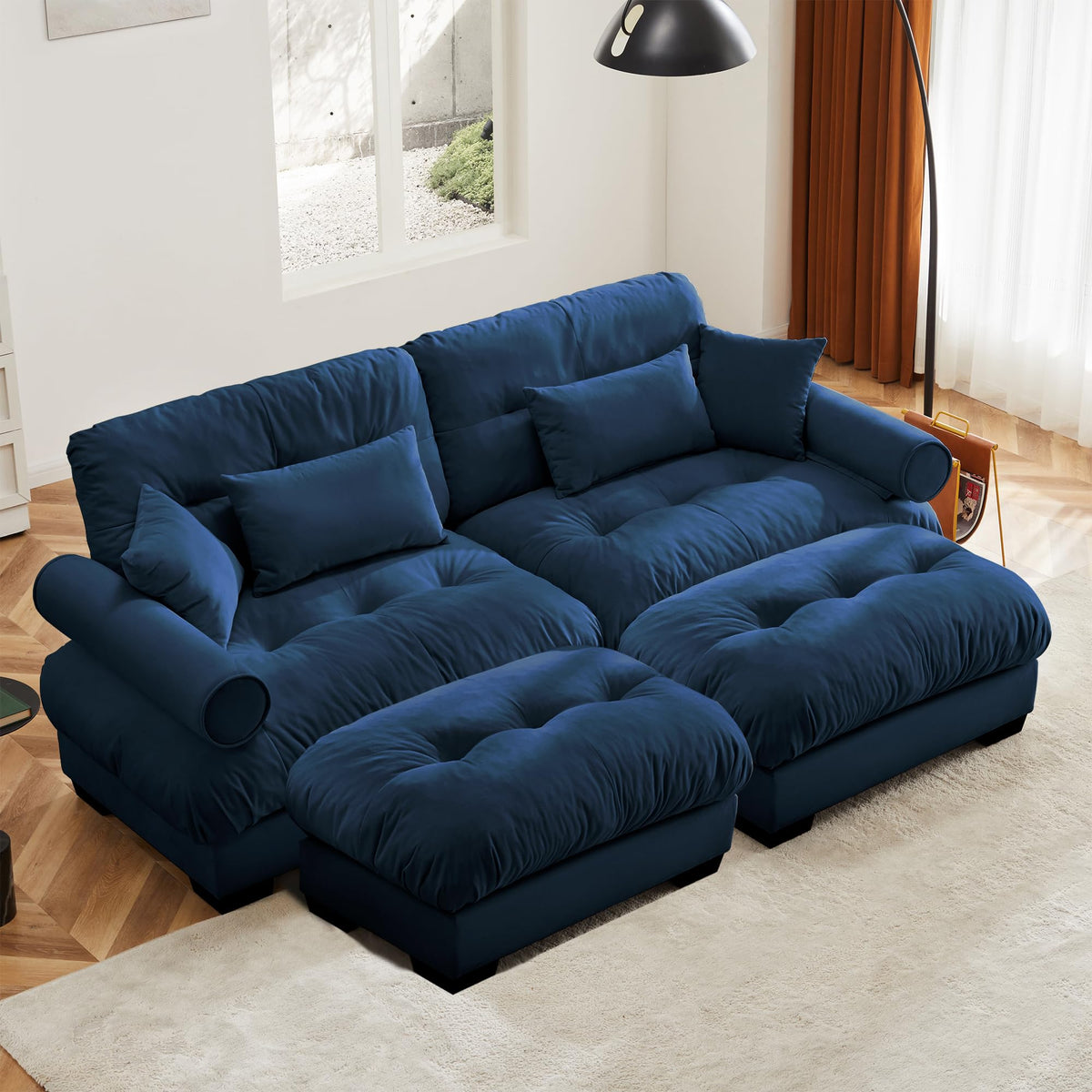130" Modular Sectional Sofa,Velvet Upholstered Couches for Living Room,3 Seater Green Sofa Couch with Movable Ottoman,Big Comfy Loveseat Sofa with Deep Seats for Living Room,Apartment,Bedroom