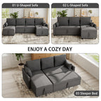 U Shaped Sleeper Sofa Bed: 106" Grey Sofas Sleeper Couch