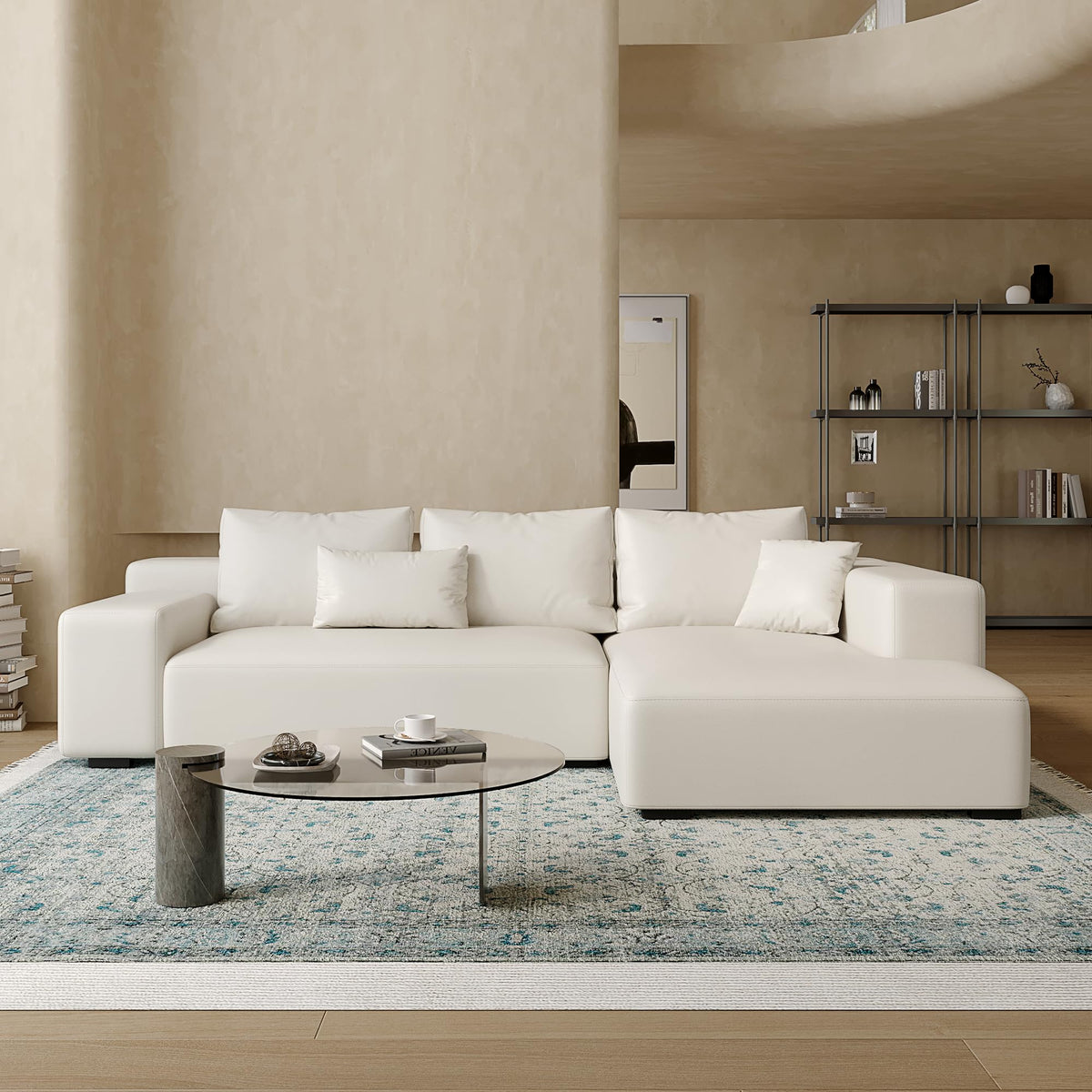 Acanva Imola L-Shaped Sectional Sofa with Chaise, Vegan Leather