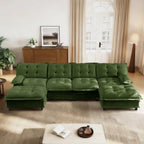 107.5" Modular Sectional Sofa-Chenille Deep 3 Seater L-Shaped Cloud Couch with Ottoman, Button Seat Cushions for Living Room & Apartment, Orange