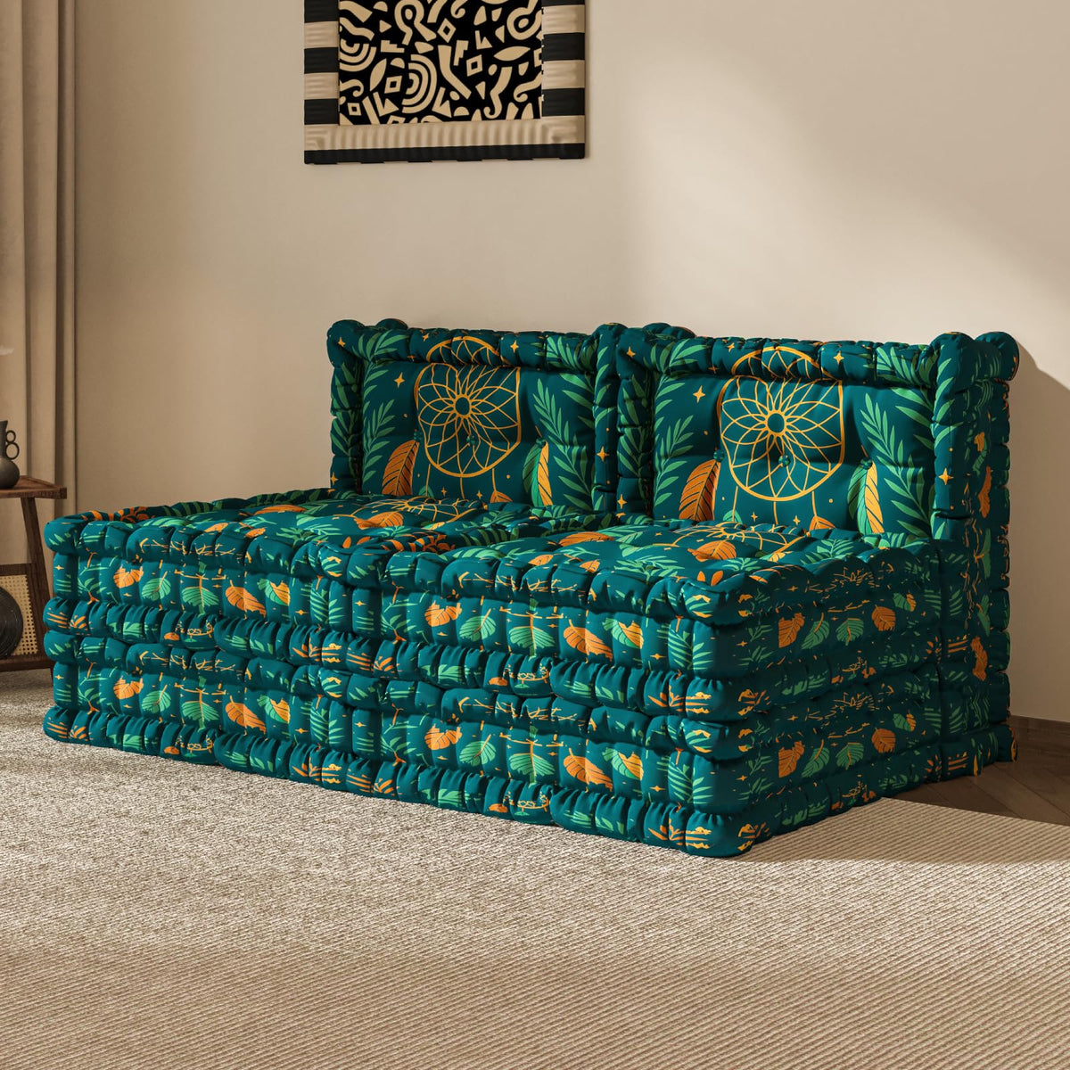WOWMAX 4 Sets Floor Sofa Couch Bed Convertible Lazy Sofa Sleeper Bed, Floor Chair Bed Mattress Oversized Floor Pillow Ideal for Reading & Gaming, Home Decoration, Light Blue Flowers
