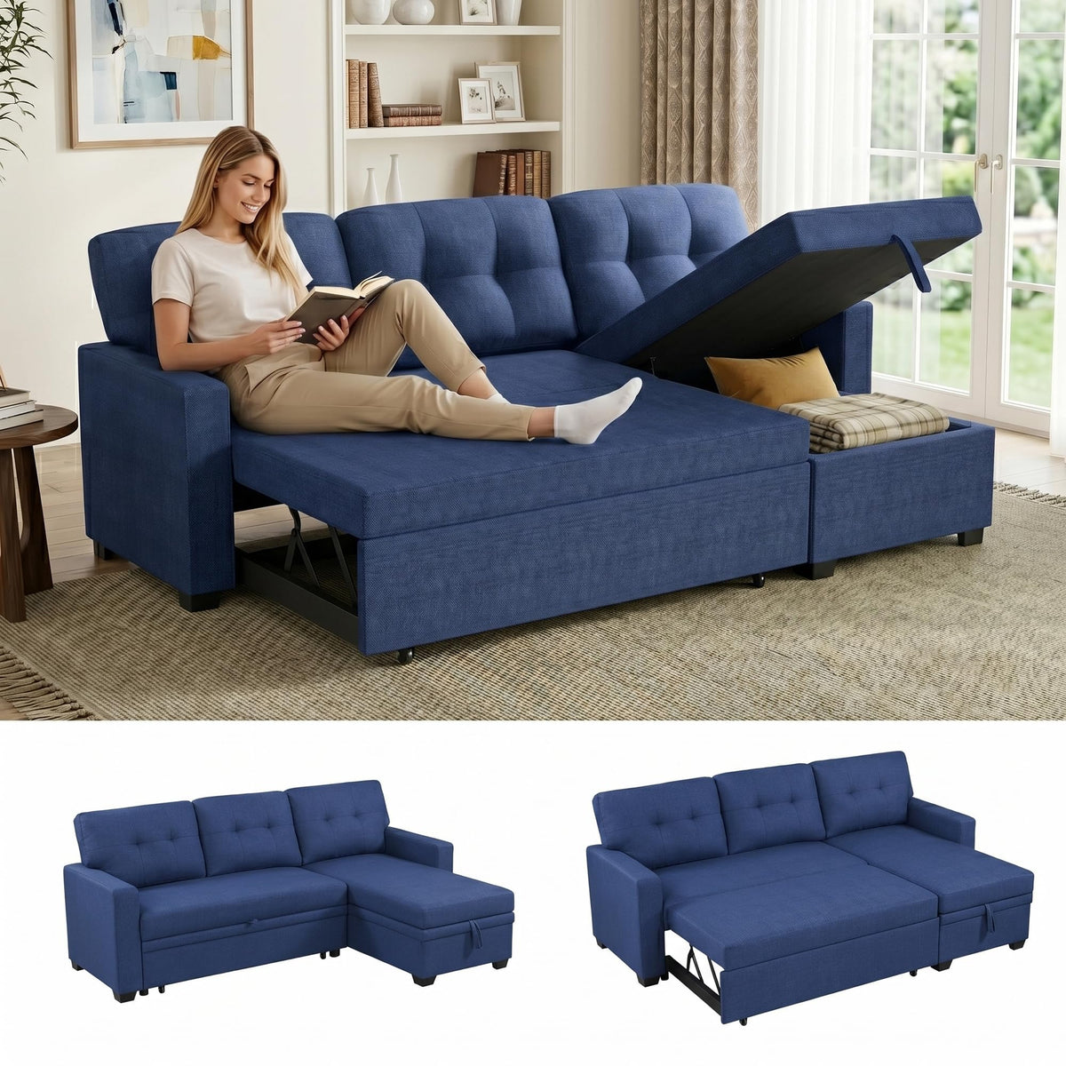 104.5" Sleeper Sectional Sofa Bed, L-Shaped Pull Out Couch