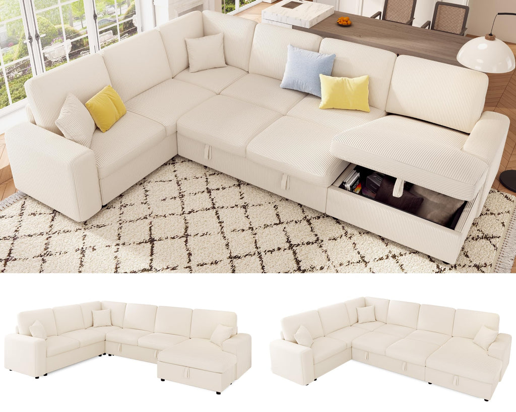 130" Sofa Bed, Sectional Sleeper Sofa, Pull Out Couch with Storage