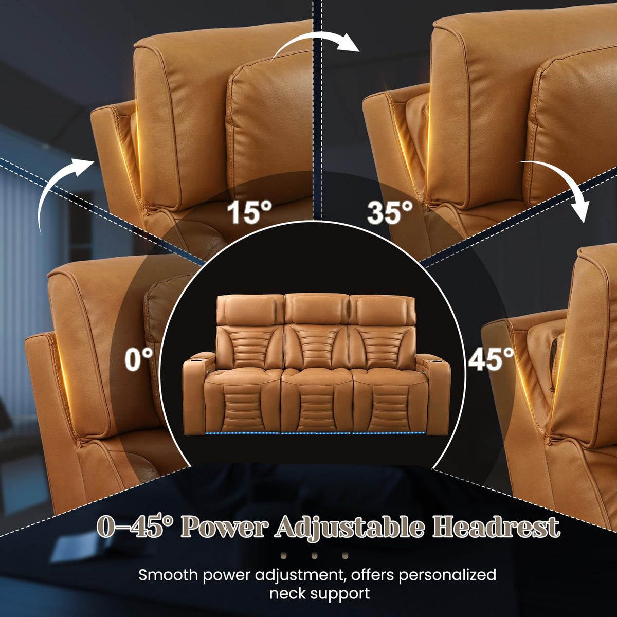 Zero Gravity Power Reclining Sofa Adjustable Headrest & 7 Colors LED Lighting, Power Recliner Sofa with Reading Lighting, Armrest Storage for Home Theater, RV
