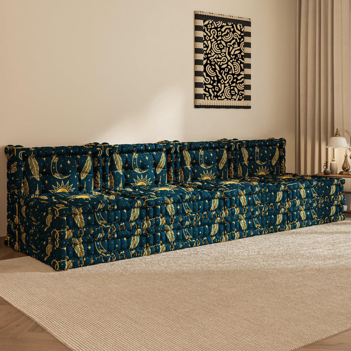 WOWMAX 4 Sets Floor Sofa Couch Bed Convertible Lazy Sofa Sleeper Bed, Floor Chair Bed Mattress Oversized Floor Pillow Ideal for Reading & Gaming, Home Decoration, Light Blue Flowers