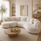 124.8" Beige Curved Boucle Sectional Sofa, 5 Seat Left Facing Chaise