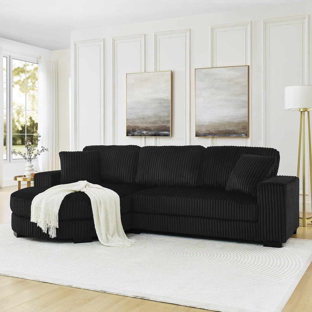 102 Inch Modular L-Shaped Sofa with Storage, Black Linen Fabric Sectional