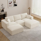 79" Modular Sectional Sofa, Cloud Couch Loveseat Memory Foam Boneless Couch with Chaise, Cozy Upholstered Corduroy Floor Couch, No Assembly Required Living Room Furniture for Apartment, Beige