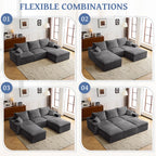 110" L Shaped Sectional Sofa, Full Compression 3 Seater Cloud Couch with Chaise, No Assembly Required Sofa for Living Room, Ultra Soft Deep Seat Modular Sofa(Corduroy, Grey) EN161
