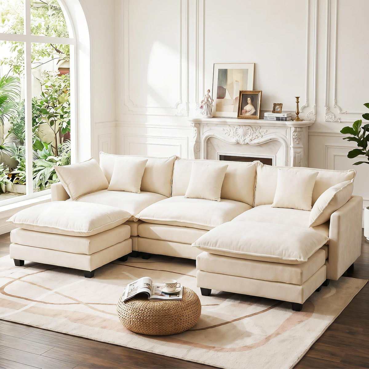 114" V‑Shaped Cloud Modular Sectional Sofa Couch, Chenille Corner Design