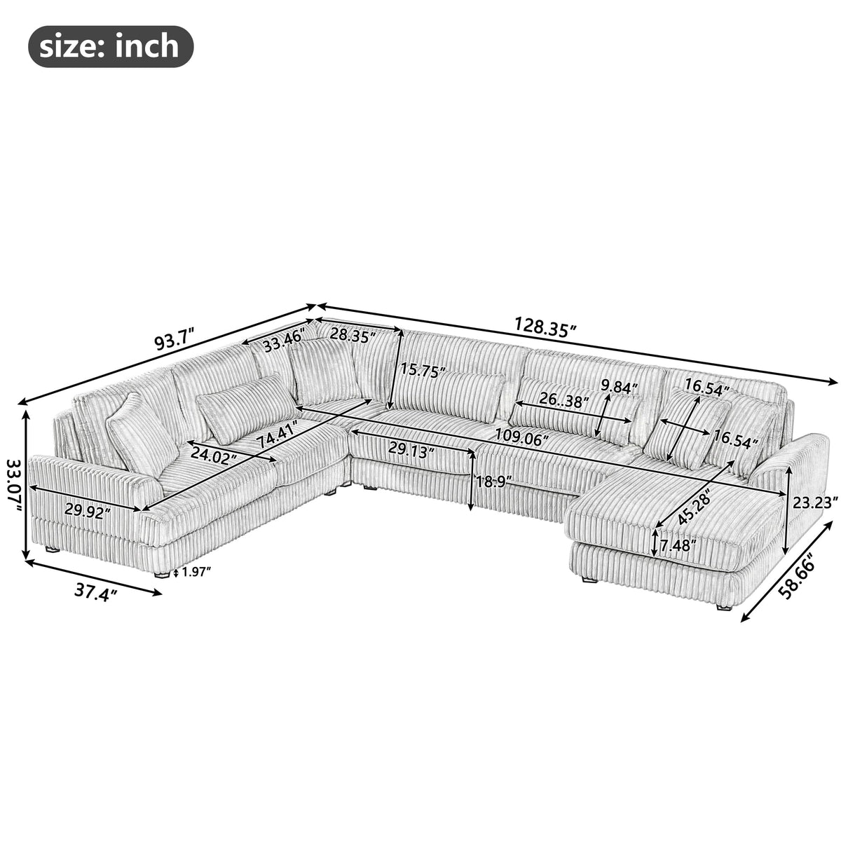128.35'' Oversized Sleeper Sofa for Living Room, U-Shaped Sofa Couch Modern Sofa Upholstered with a Chaise Lounge for Living Room, Brown