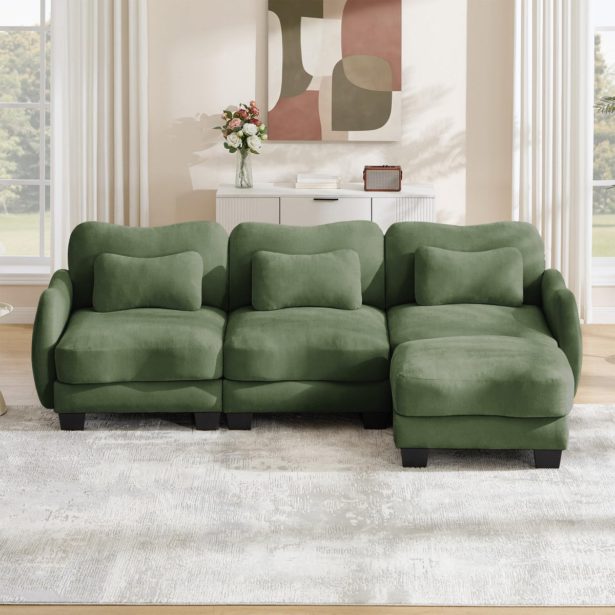 101.1" Modular Cloud Couch Deep Seat Sectional Sofa L Shaped Couch