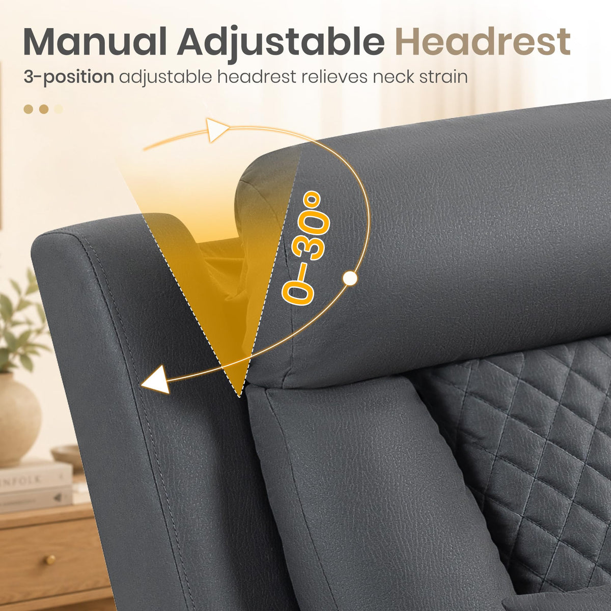 Wall Hugger Power Reclining Sofa w/ Adjustable Headrest, Gray