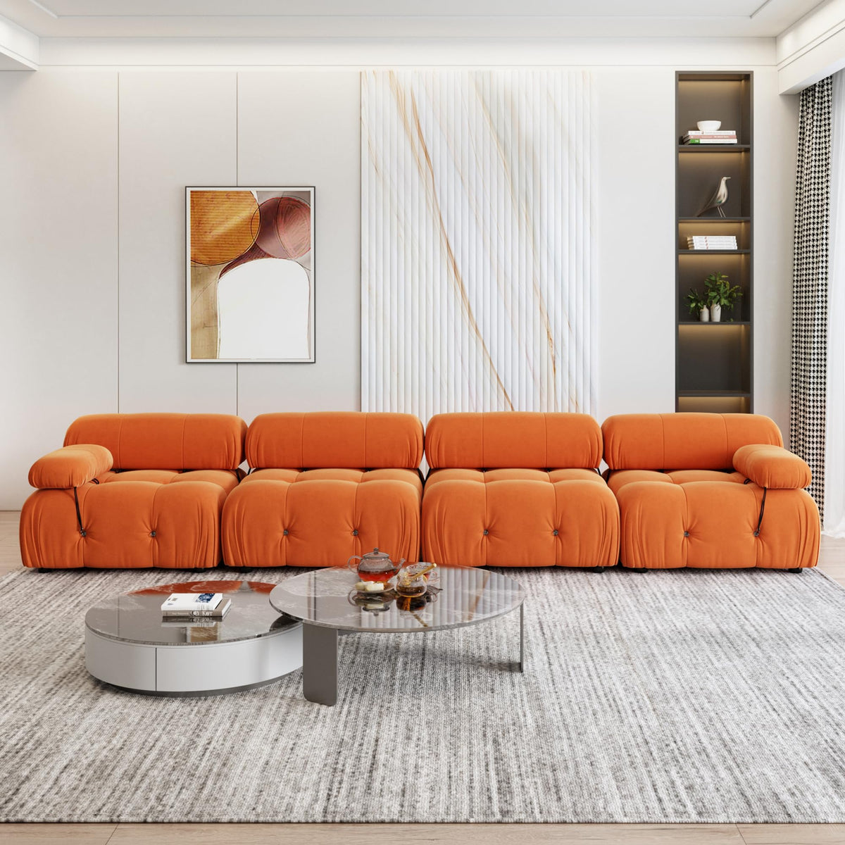 104" Bubble Couch Velvet Modular Sectional Sofa, Oversized L Shaped Couches for Living Room, Comfy Cloud Couch, 3-Seater Deep Seat Sofa Green