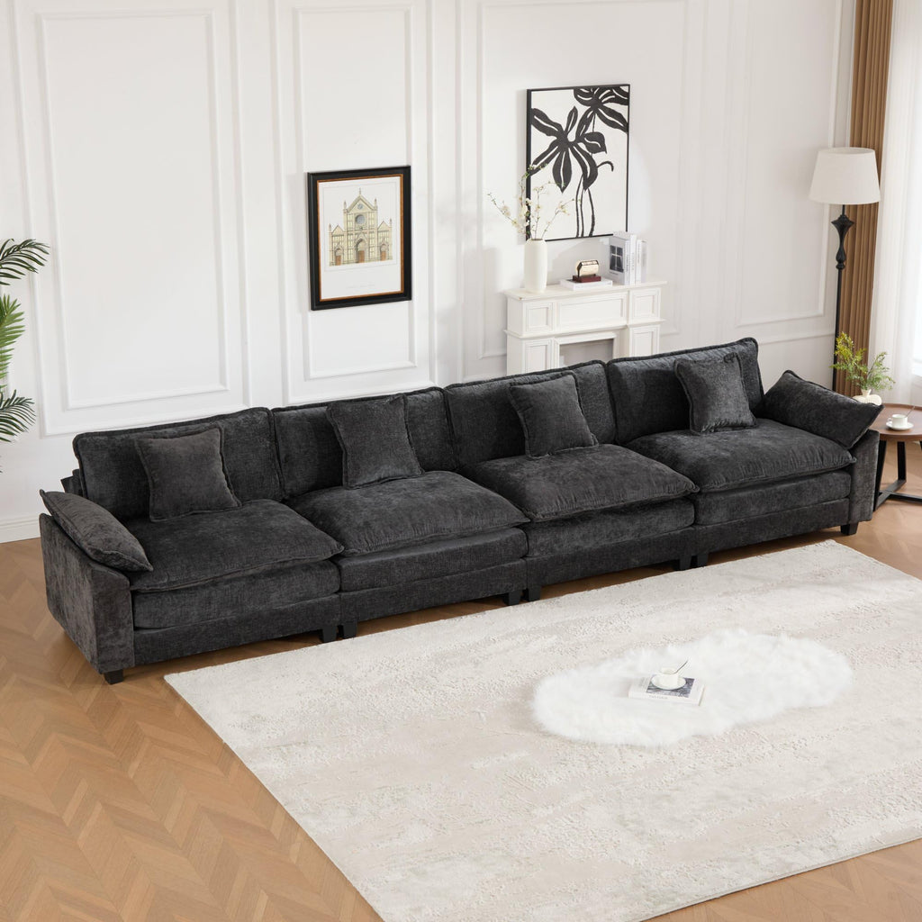 Wider Armrest 3 Seats (Ottoman is not Included), Sectional Couch, for Living Room Bedroom and Apartment, Comfy Double Layer Upholstered Seat Cushion, Breathable Chenille Fabric,Black,SW5044BK GE681