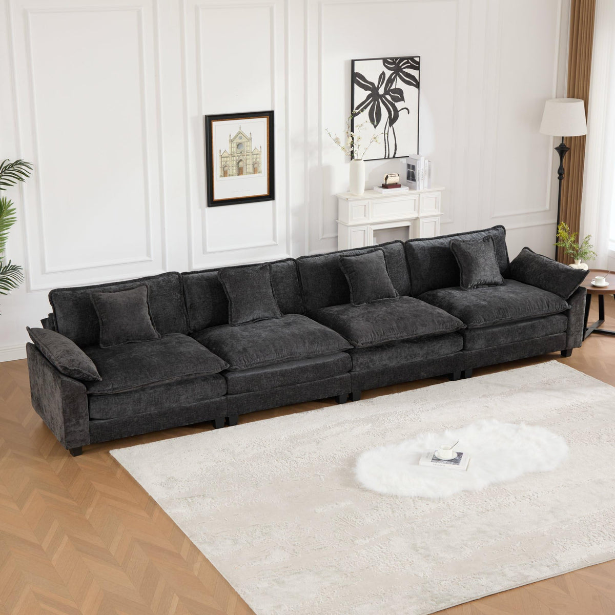 Wider Armrest 3 Seats (Ottoman is not Included), Sectional Couch, for Living Room Bedroom and Apartment, Comfy Double Layer Upholstered Seat Cushion, Breathable Chenille Fabric,Black,SW5044BK GE681