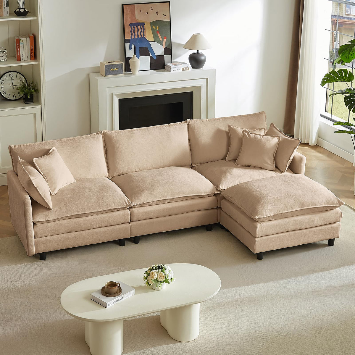 110"L Shaped Modular Sectional Sofa Coffee Cloud Couch with Movable Ottoman