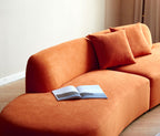 WILLIAMSPACE 132" Oversize Curved Sofa Couch for Living Room, Modern Luxury 2 Pieces Upholstered Cloud Sofa Curved Couch with Half Moon Design, Velvet 6 Seater Sofa for Apartment, No Assembly, Orange