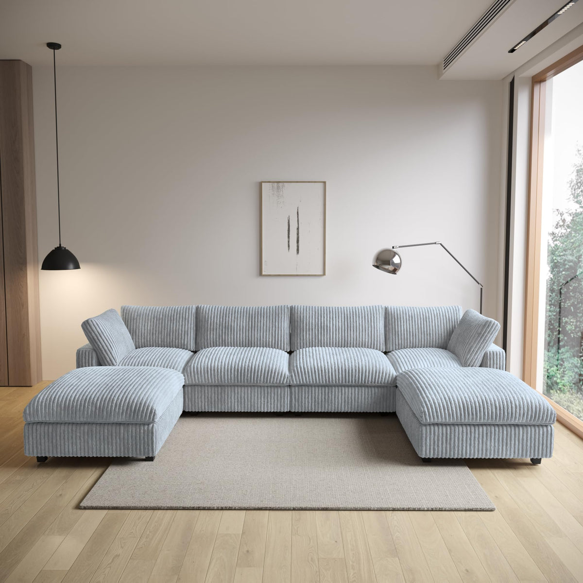WJShome Cloud Couch Modular Sectional Sofa,118" Oversized V Shaped Sofa with Storage Ottoman for Living Room,Plush 6 Seater Convertible Sectional Couch,Covers Washable&Replaceable,Black