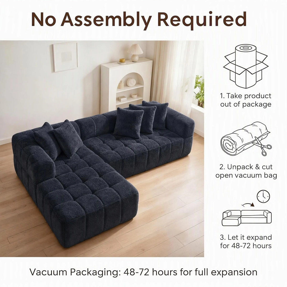 107.9" Boneless L-Shape Modular Cloud Sofa for Living Room