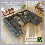 125" Chenille Modular Sectionals Sleeper Sofa Bed, Convertible L/U Shaped Modular Sectional Couch with Storage, 10 Seat Modern Cloud Couch Bed with Ottomans, Sectional Couches for Living Room, Grey