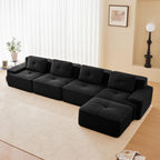Tidyard 15? Modern L-Shaped Modular Sectional Sofa for Living Room, Corduroy Fabric 4-Seater Couch with Deep Seat, Movable Ottoman, Tufted Design, No Assembly, Anti-Slip Base, Black