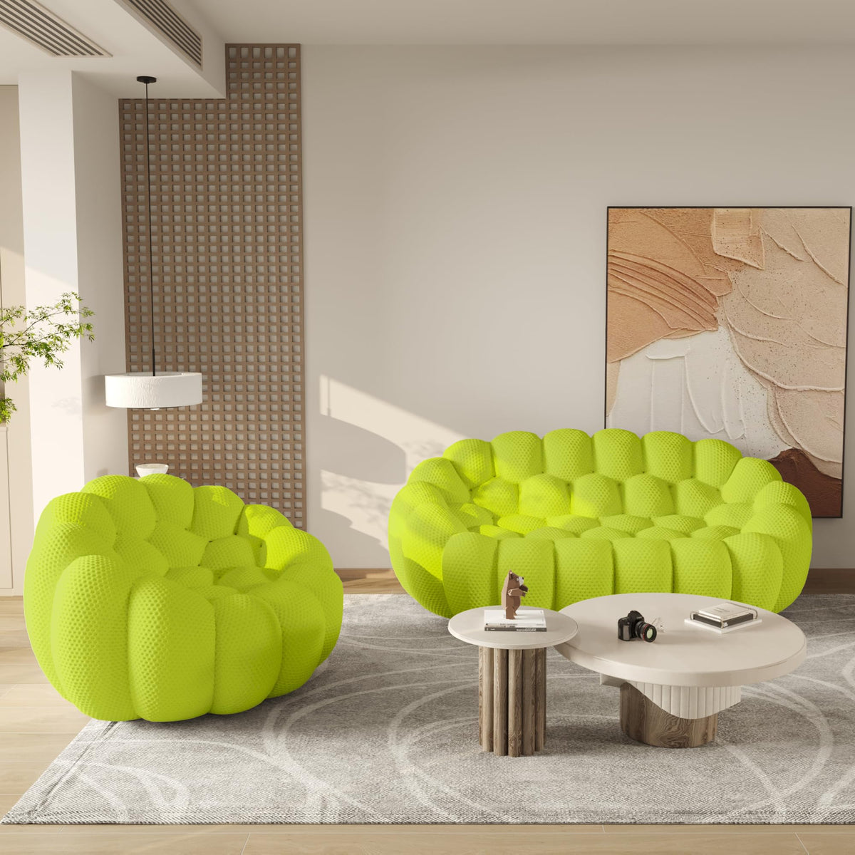 WJShome Modern Bubble Sofa Couch, 79.53" Curved Sofas for Living Room, Boneless Large Bean Bag Chair,Deep Seat Floor Sofas Chair Lounge 3 Seater for Home,Orange