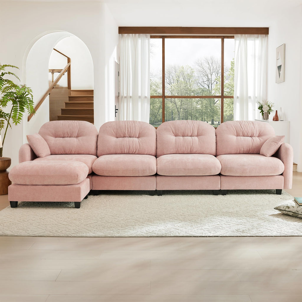 107" Modular Sectional Sofa, Comfy U Shaped Cloud Couch with Ottoman, Chenille Sofa Sleeper Deep Seat Sofas with Throw Pillows for Apartment-Camel