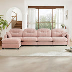 107" Modular Sectional Sofa, Comfy U Shaped Cloud Couch with Ottoman, Chenille Sofa Sleeper Deep Seat Sofas with Throw Pillows for Apartment-Camel