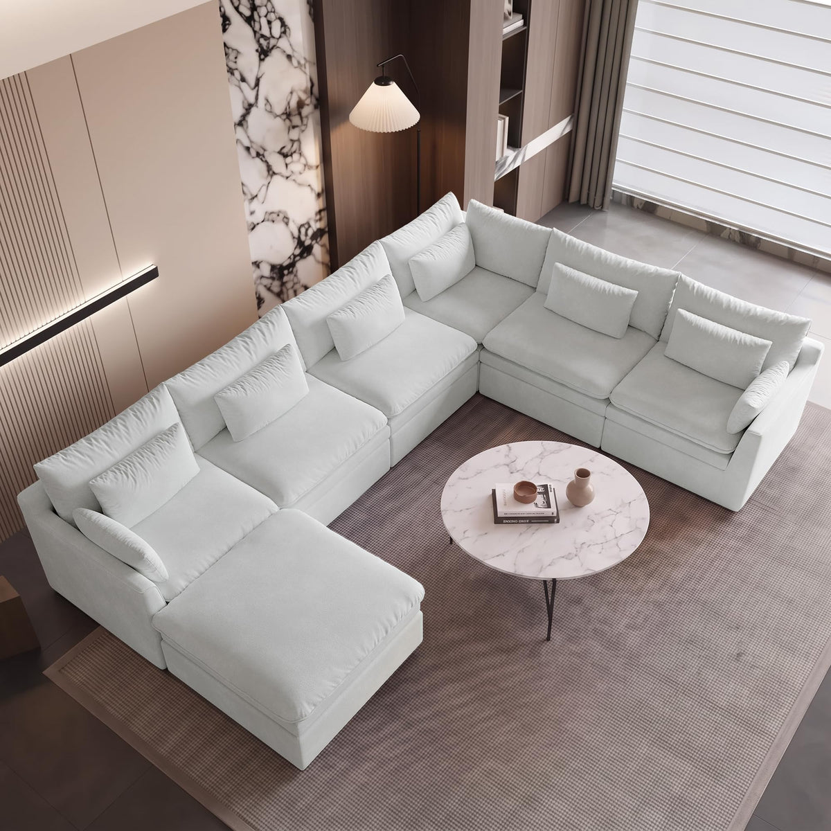 WJShome Oversized Modular Sectional Sofas, Modern Deep Seat 7-Seater Sectional Couches for Living Room, Modular Sofa with Recliner Ottoman, Solid Wood Frame, Cover Washable & Replaceable, Khaki