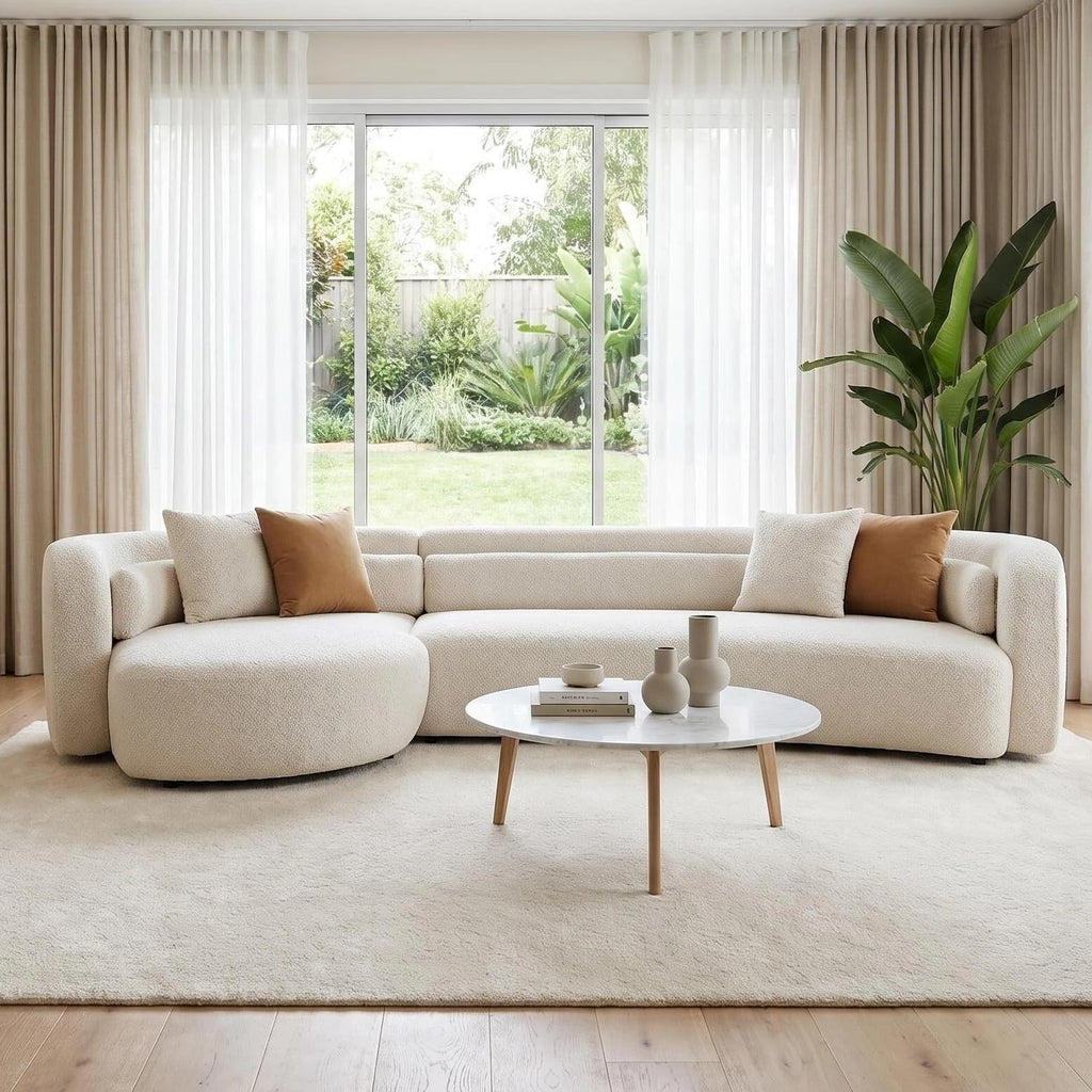 132" Oversized Boucle Cloud Couch with Chaise, Light Beige Sectional