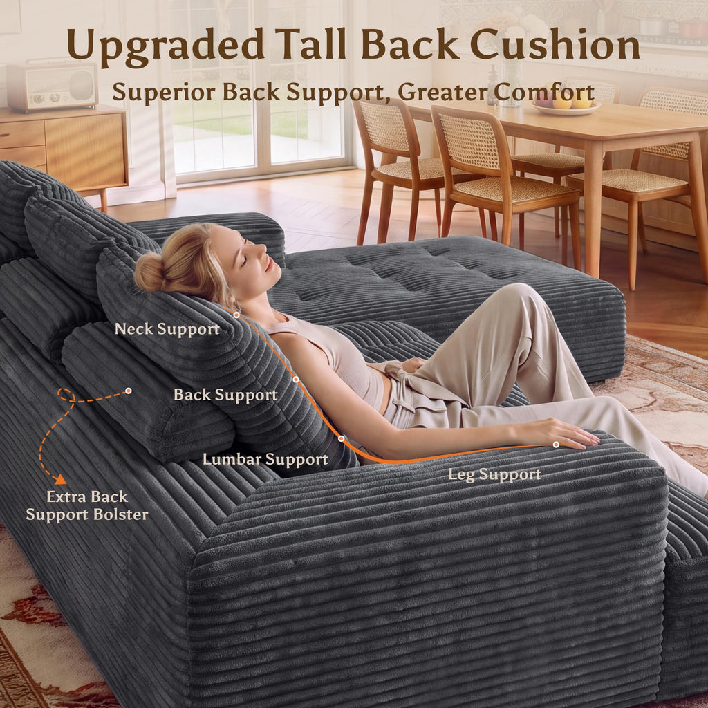 110" U Shaped Boneless Couches for Living Room, Cloud Couch with Ottoman