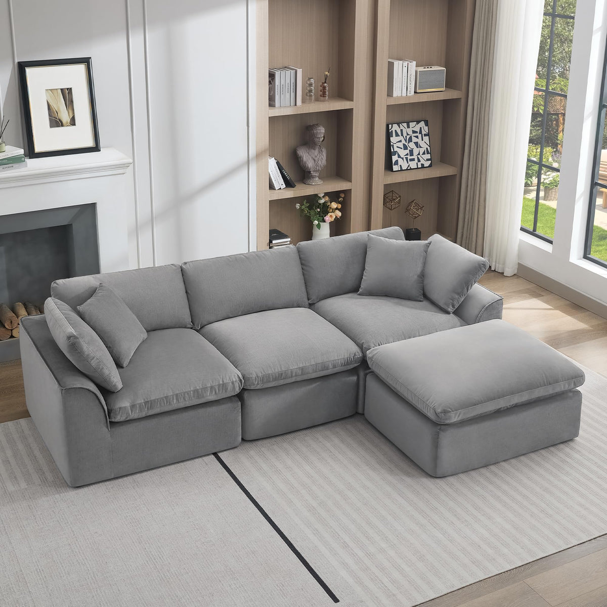 U Shaped Sectional Sofa, 141 in Cloud Couch, Black