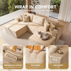 108" Modular Cloud Sofa, High-Density Foam Sectional Couch, Oversized Convertible U-Shaped Sofa Bed with Plush Fabric, Deep Seats, Wide Armrests, Boneless Couches for Living Room, Beige
