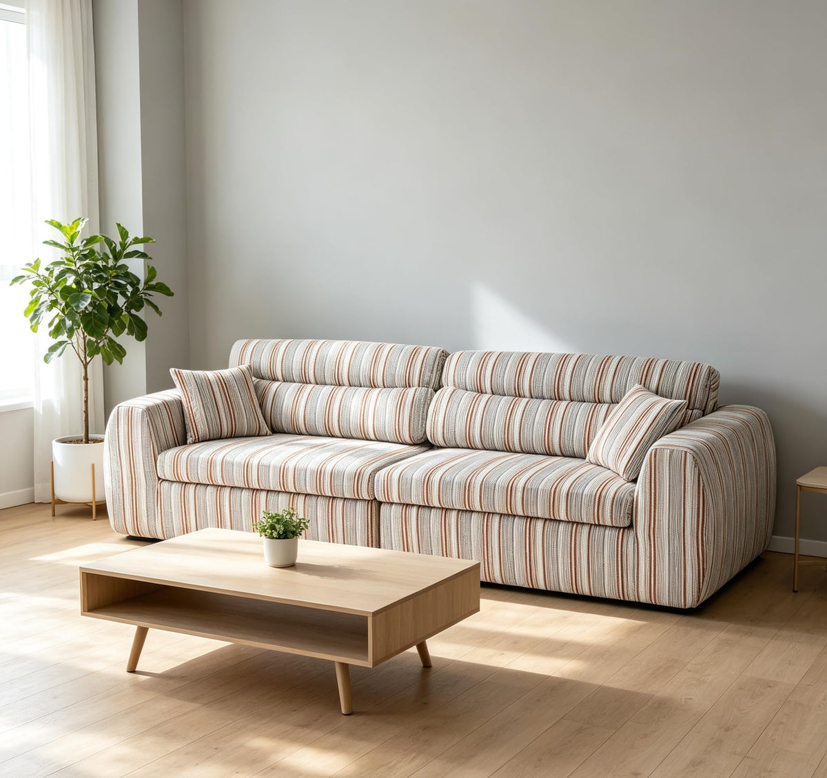 Woven Chenille Striped Sofa, Compact Straight Row Couch with High Density Sponge, No Assembly Space Saving Compression Sofa for Living Room Apartment Office (Bumblebee Stripe)
